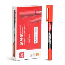 得力(deli) 小双头多用记号笔签字笔 勾线笔会议笔马克笔 12支/盒 红色