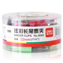 得力 8583 炫彩系列长尾票夹 32mm 20只/筒 单位：筒 混色