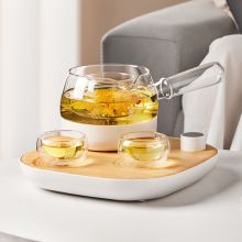 鸣盏 MZ-025 养生壶煮茶器煮茶壶迷你玻璃上水壶花茶壶热水壶烧水壶侧把壶升级版 电热水壶 家用/办公 原木色 (单位:台)